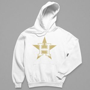 NEW Houston Astros H Star Gold Logo Fleece Pullover Hoodie WHITE